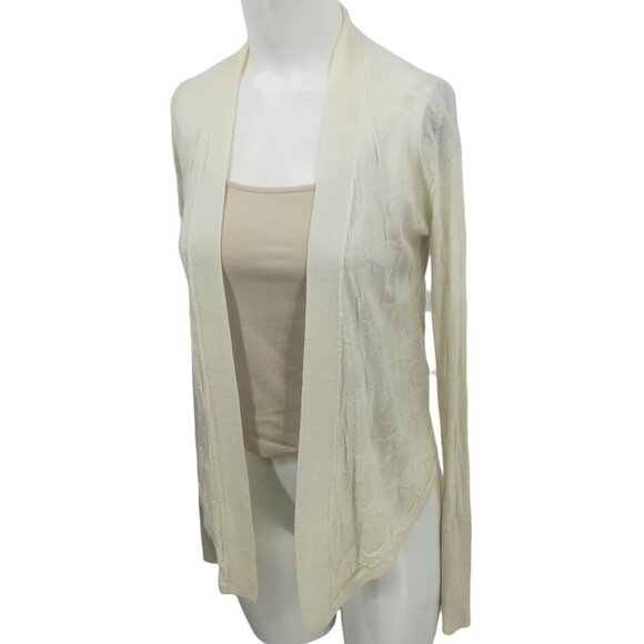 Title Nine Cream Waterfall 100% Washable Wool Cardigan Sweater Size S Open Front - Picture 1 of 12